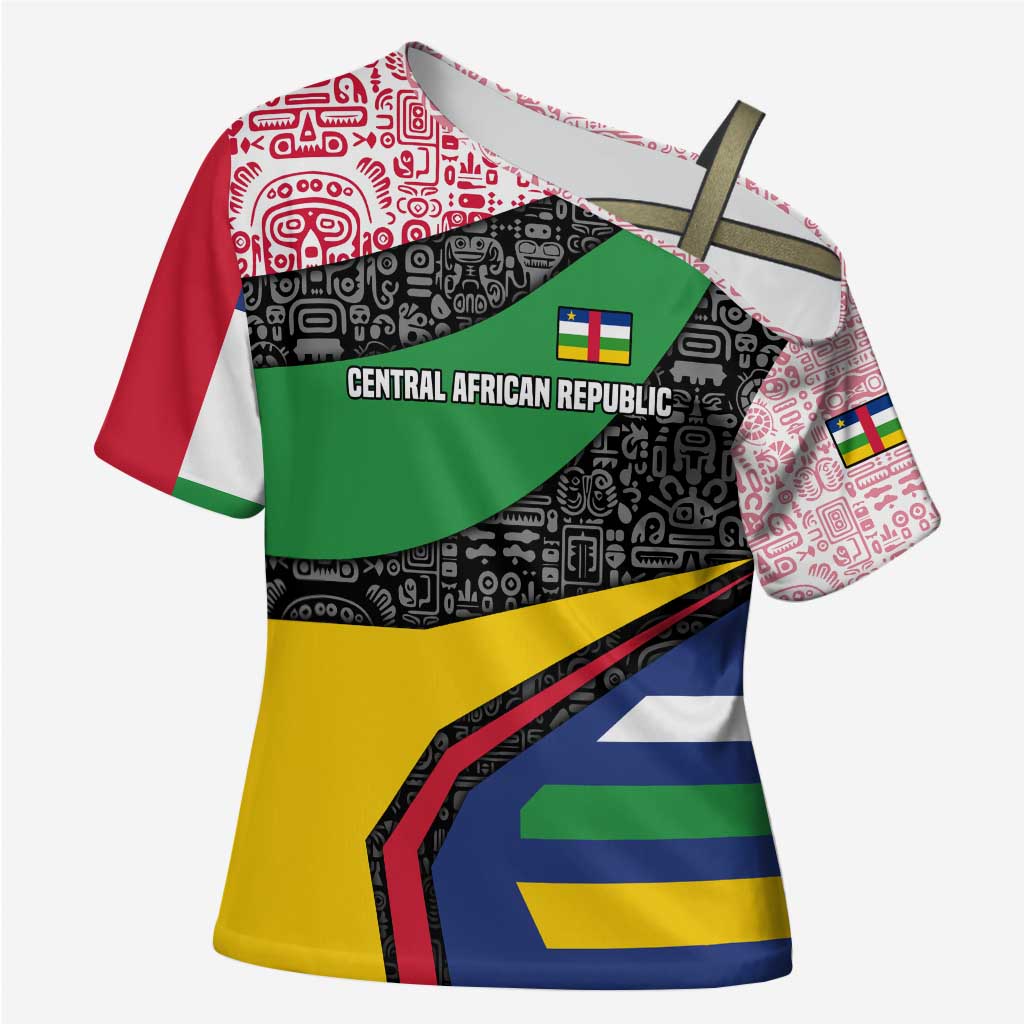 Central African Republic Cross Shoulder Shirt with Multicolor Tribal Design and National Emblem - Wonder Print Shop