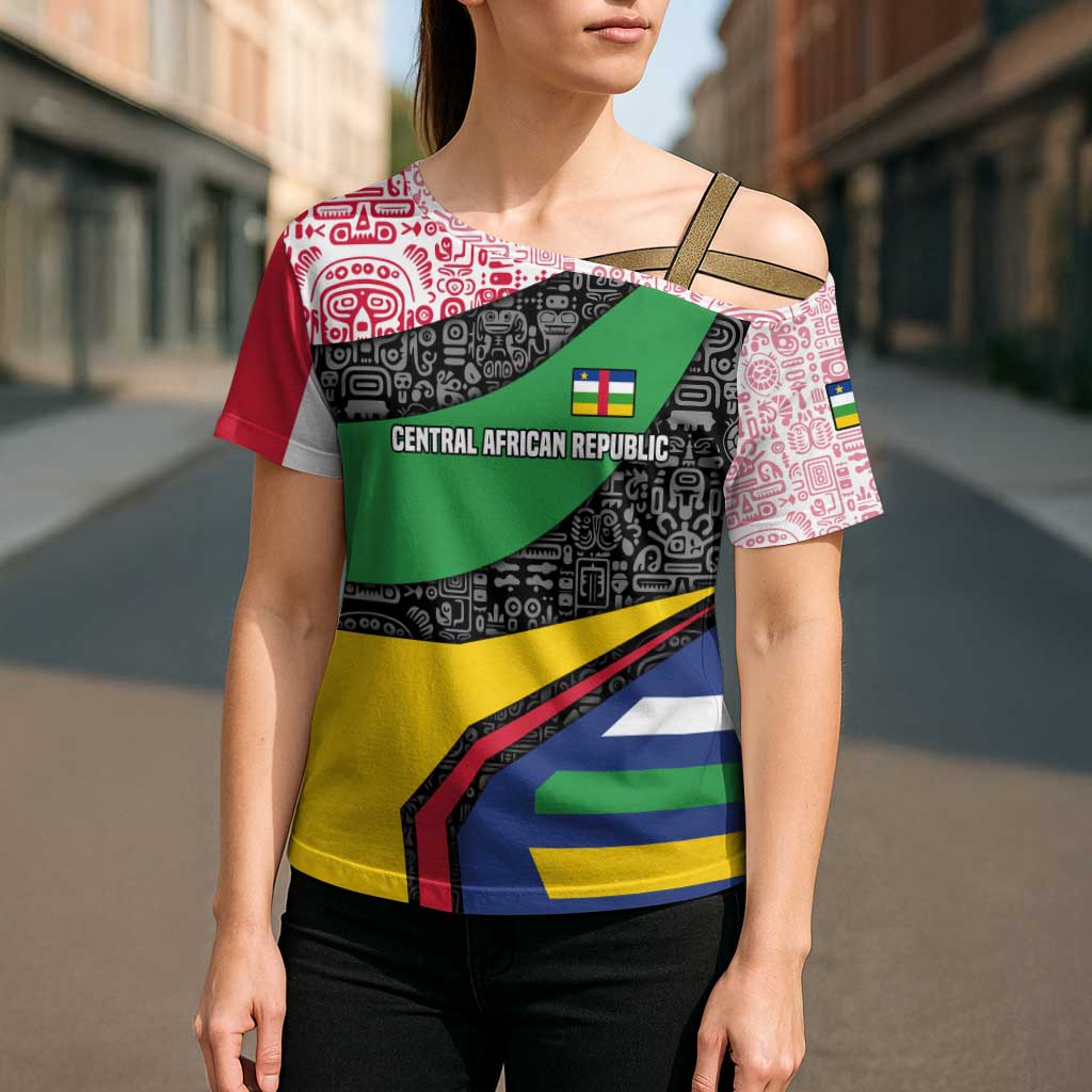 Central African Republic Cross Shoulder Shirt with Multicolor Tribal Design and National Emblem - Wonder Print Shop