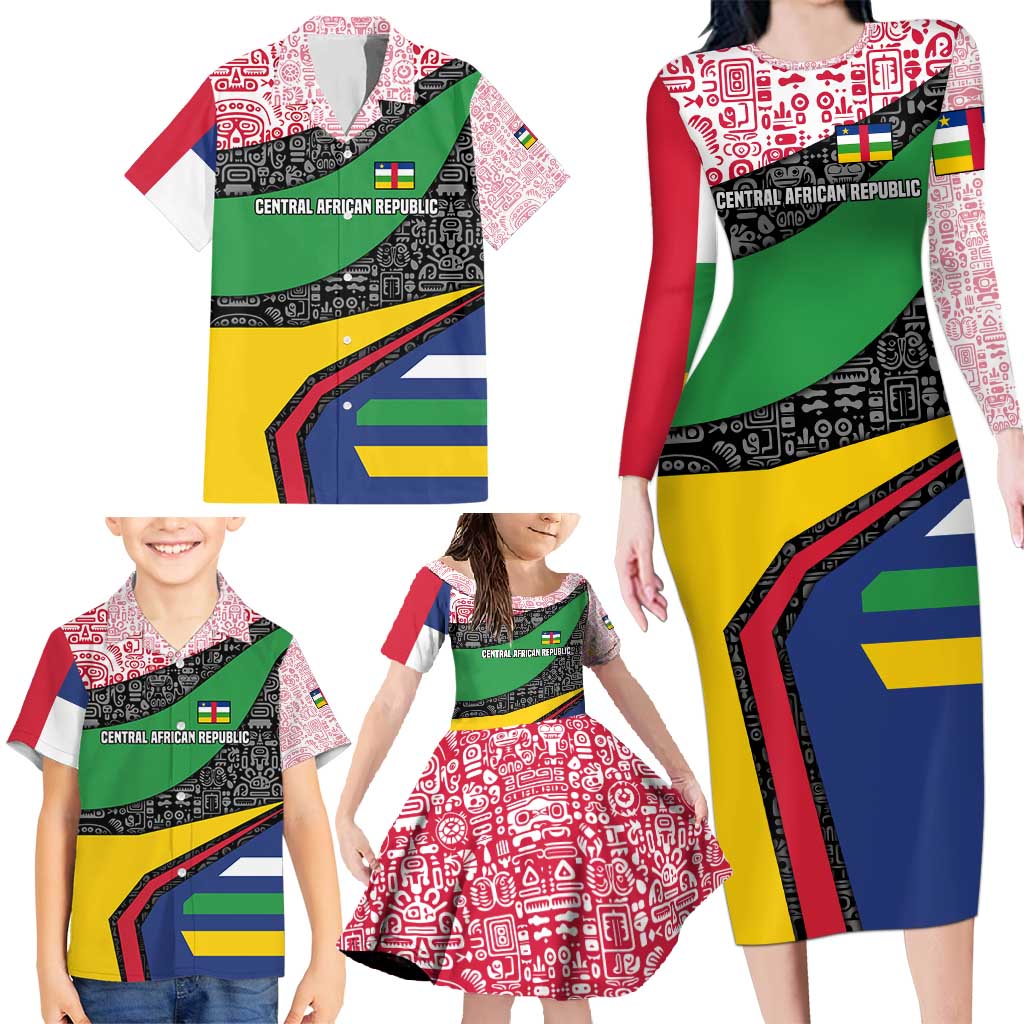 Central African Republic Family Matching Long Sleeve Bodycon Dress and Hawaiian Shirt with Multicolor Tribal Design and National Emblem - Wonder Print Shop