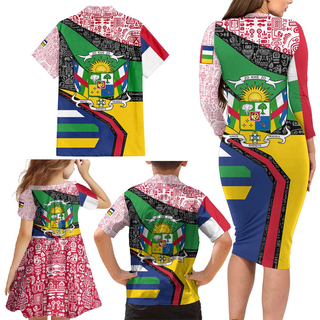 Central African Republic Family Matching Long Sleeve Bodycon Dress and Hawaiian Shirt with Multicolor Tribal Design and National Emblem - Wonder Print Shop