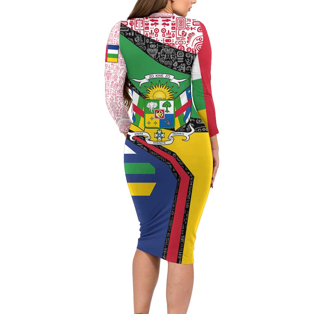 Central African Republic Family Matching Long Sleeve Bodycon Dress and Hawaiian Shirt with Multicolor Tribal Design and National Emblem - Wonder Print Shop