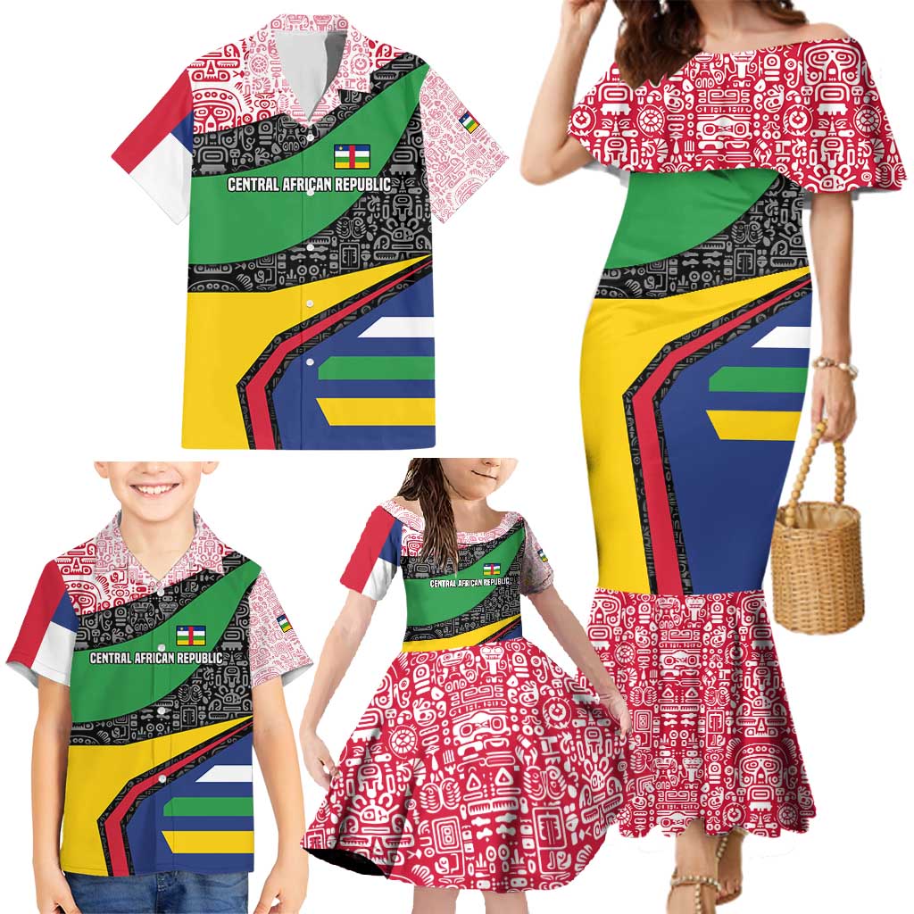 Central African Republic Family Matching Mermaid Dress and Hawaiian Shirt with Multicolor Tribal Design and National Emblem - Wonder Print Shop