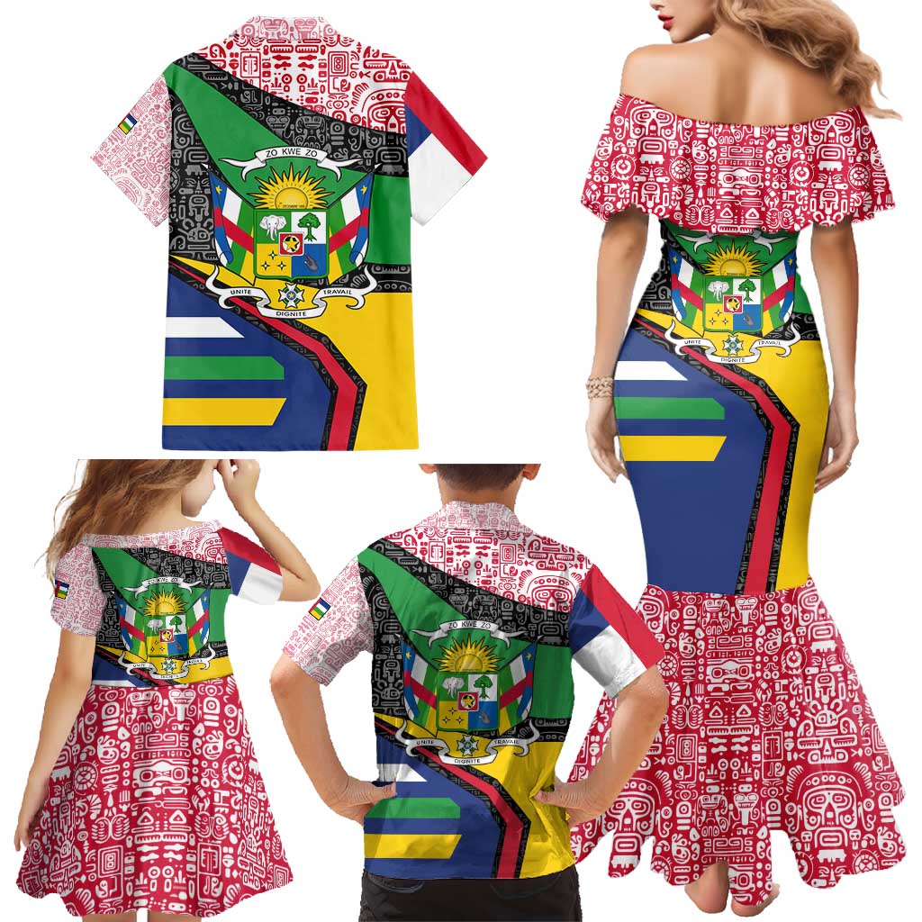 Central African Republic Family Matching Mermaid Dress and Hawaiian Shirt with Multicolor Tribal Design and National Emblem - Wonder Print Shop