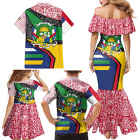 Central African Republic Family Matching Mermaid Dress and Hawaiian Shirt with Multicolor Tribal Design and National Emblem - Wonder Print Shop