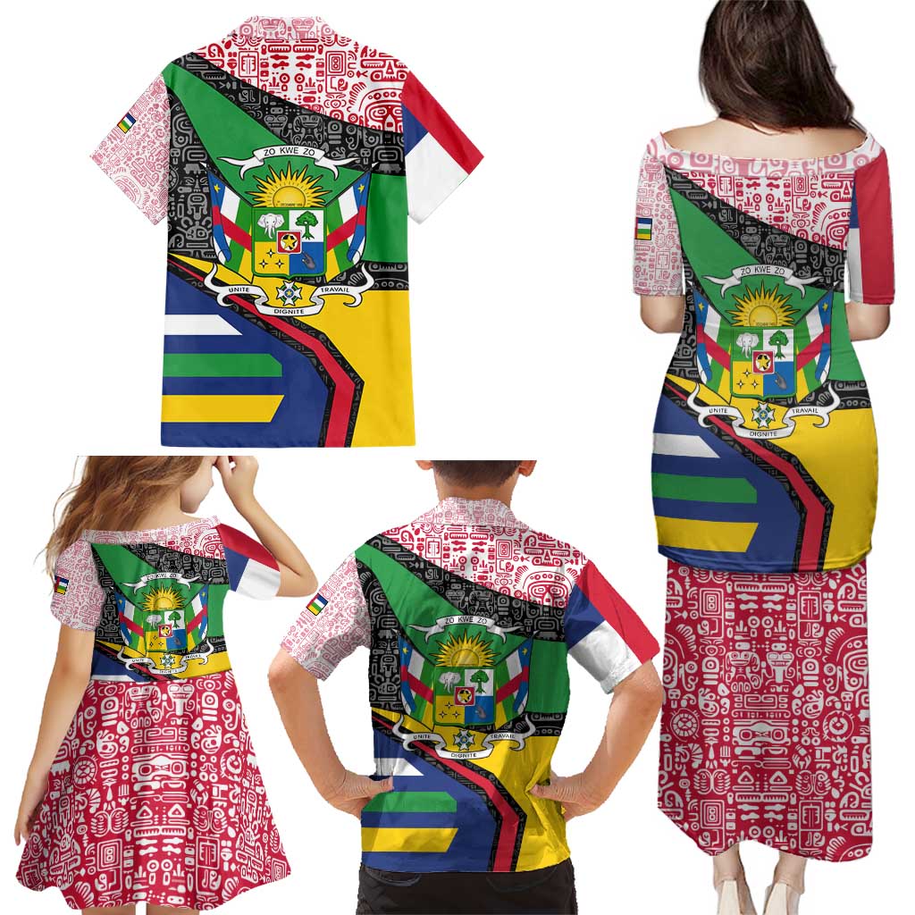Central African Republic Family Matching Puletasi and Hawaiian Shirt with Multicolor Tribal Design and National Emblem - Wonder Print Shop