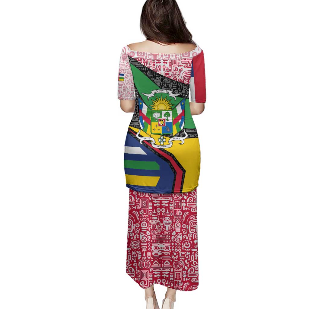 Central African Republic Family Matching Puletasi and Hawaiian Shirt with Multicolor Tribal Design and National Emblem - Wonder Print Shop