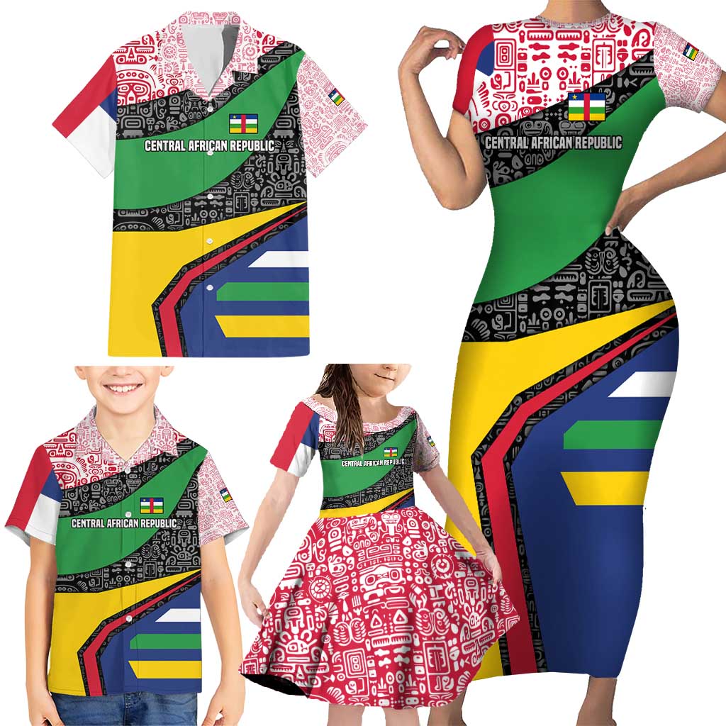 Central African Republic Family Matching Short Sleeve Bodycon Dress and Hawaiian Shirt with Multicolor Tribal Design and National Emblem - Wonder Print Shop