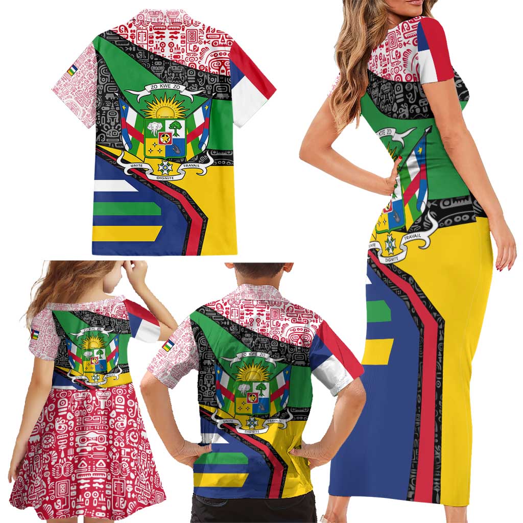 Central African Republic Family Matching Short Sleeve Bodycon Dress and Hawaiian Shirt with Multicolor Tribal Design and National Emblem - Wonder Print Shop