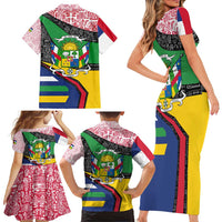 Central African Republic Family Matching Short Sleeve Bodycon Dress and Hawaiian Shirt with Multicolor Tribal Design and National Emblem - Wonder Print Shop