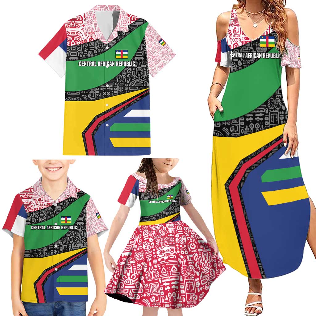 Central African Republic Family Matching Summer Maxi Dress and Hawaiian Shirt with Multicolor Tribal Design and National Emblem - Wonder Print Shop
