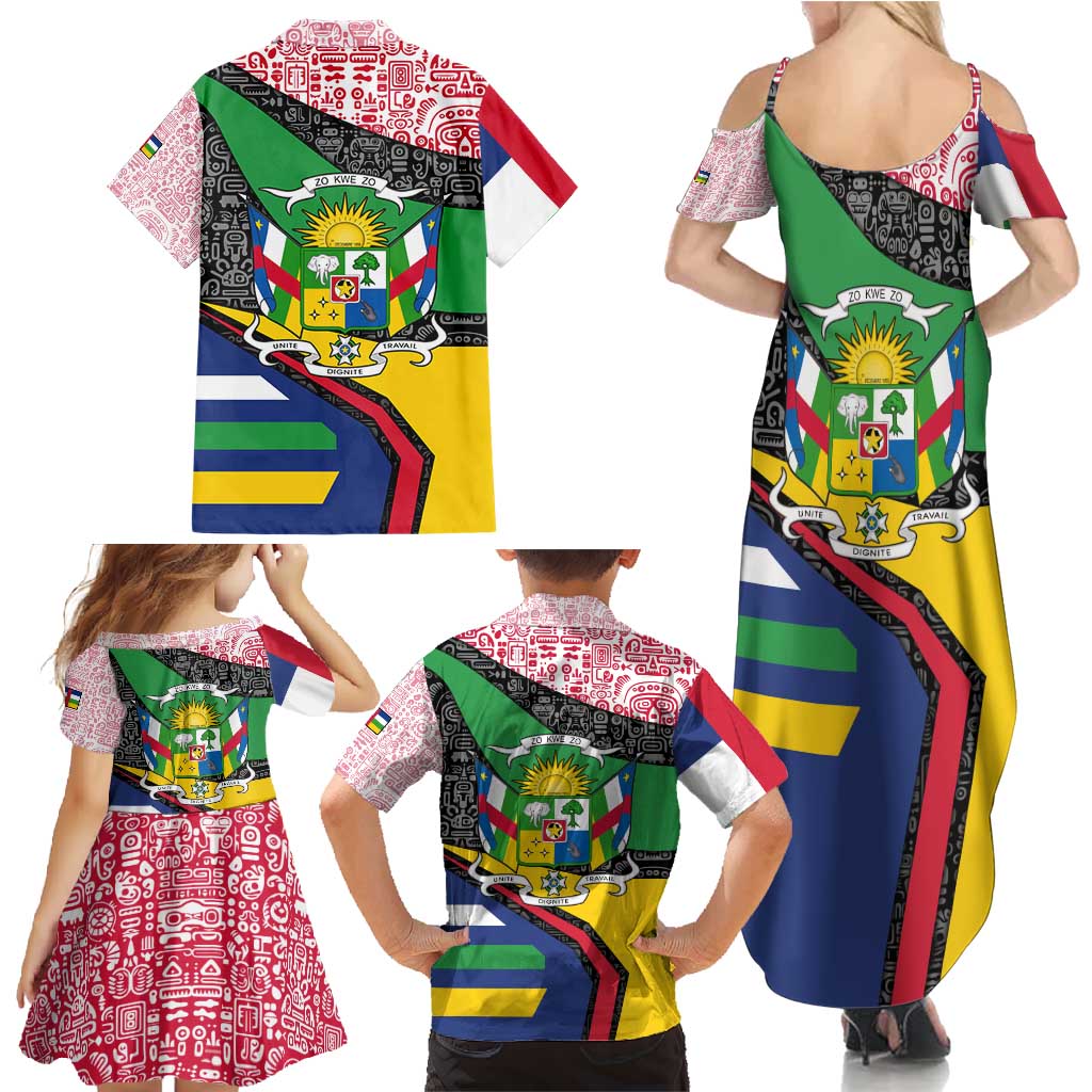 Central African Republic Family Matching Summer Maxi Dress and Hawaiian Shirt with Multicolor Tribal Design and National Emblem - Wonder Print Shop