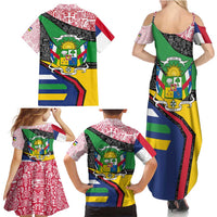 Central African Republic Family Matching Summer Maxi Dress and Hawaiian Shirt with Multicolor Tribal Design and National Emblem - Wonder Print Shop