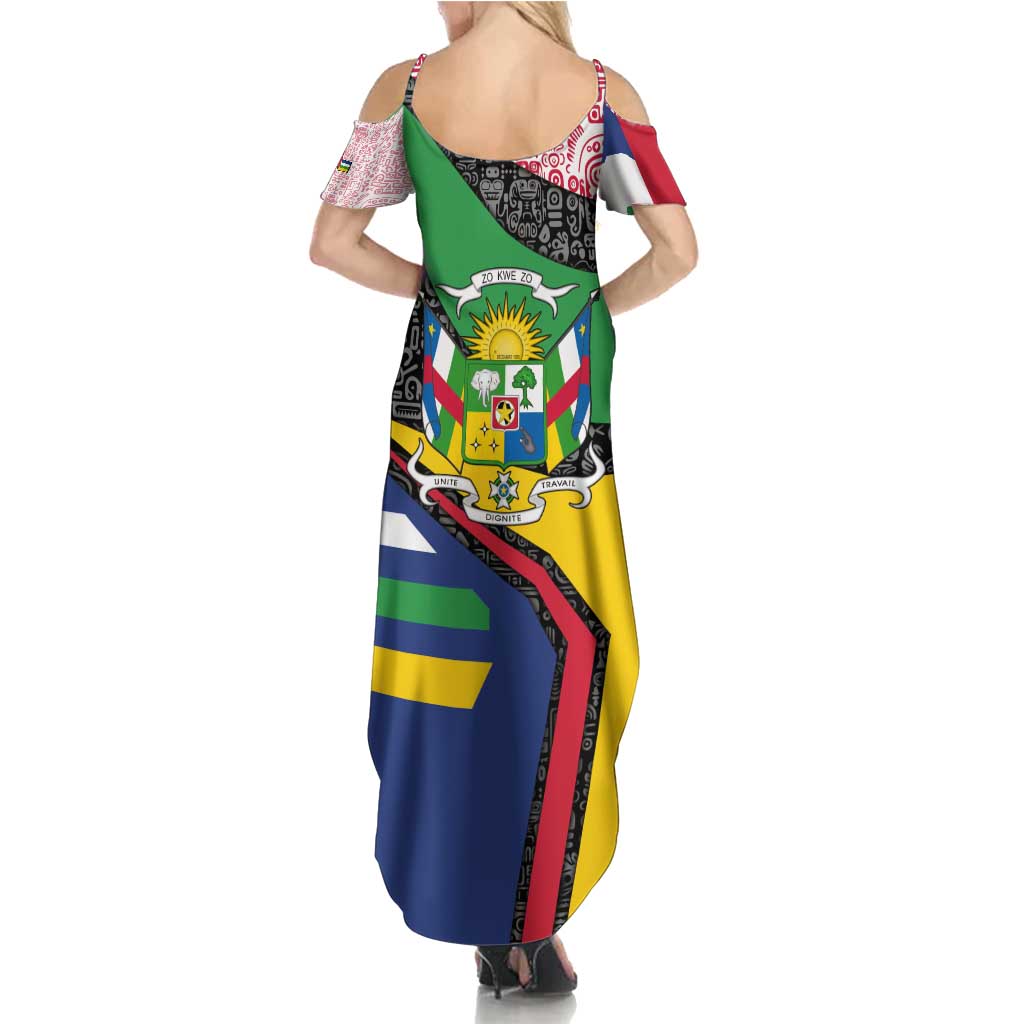 Central African Republic Family Matching Summer Maxi Dress and Hawaiian Shirt with Multicolor Tribal Design and National Emblem - Wonder Print Shop