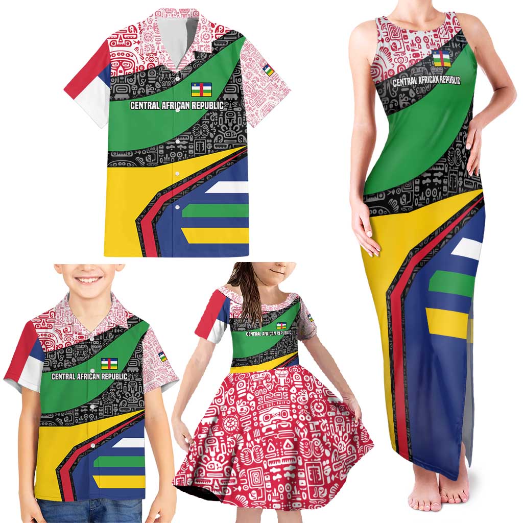 Central African Republic Family Matching Tank Maxi Dress and Hawaiian Shirt with Multicolor Tribal Design and National Emblem - Wonder Print Shop