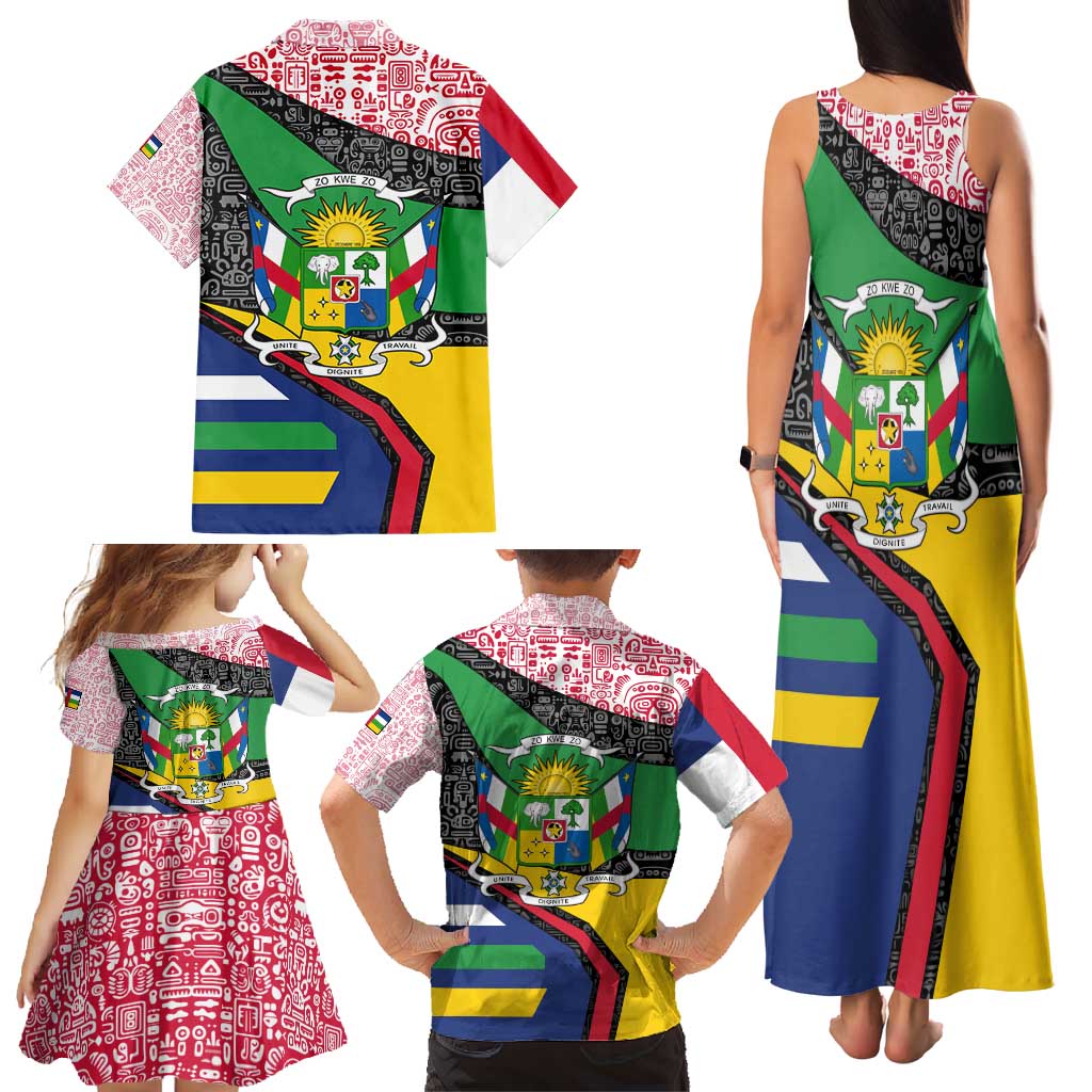 Central African Republic Family Matching Tank Maxi Dress and Hawaiian Shirt with Multicolor Tribal Design and National Emblem - Wonder Print Shop