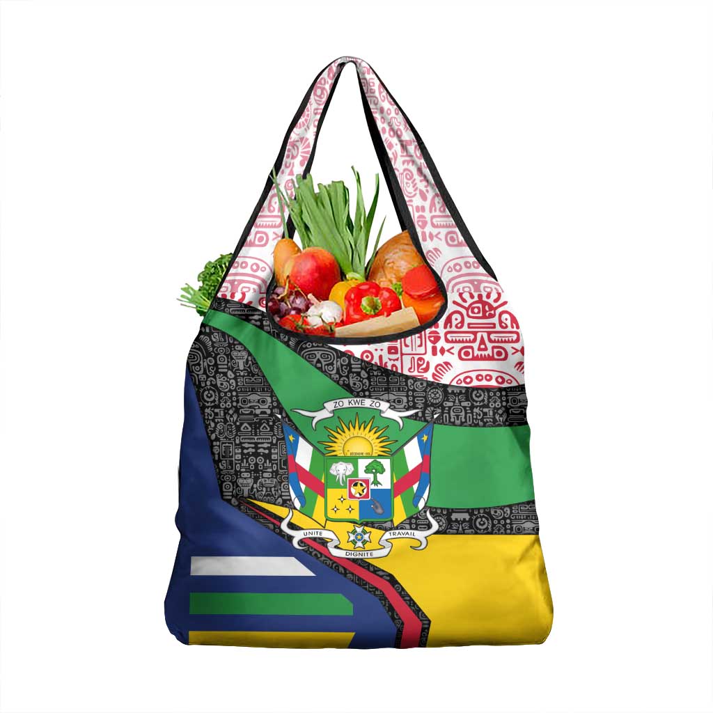 Central African Republic Grocery Bag with Multicolor Tribal Design and National Emblem - Wonder Print Shop