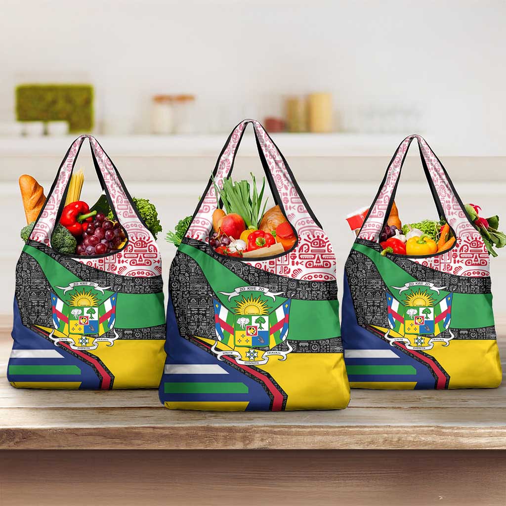 Central African Republic Grocery Bag with Multicolor Tribal Design and National Emblem - Wonder Print Shop