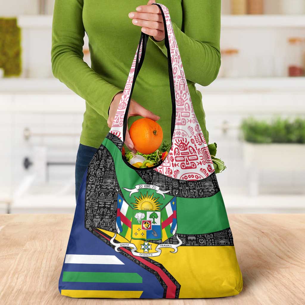 Central African Republic Grocery Bag with Multicolor Tribal Design and National Emblem - Wonder Print Shop