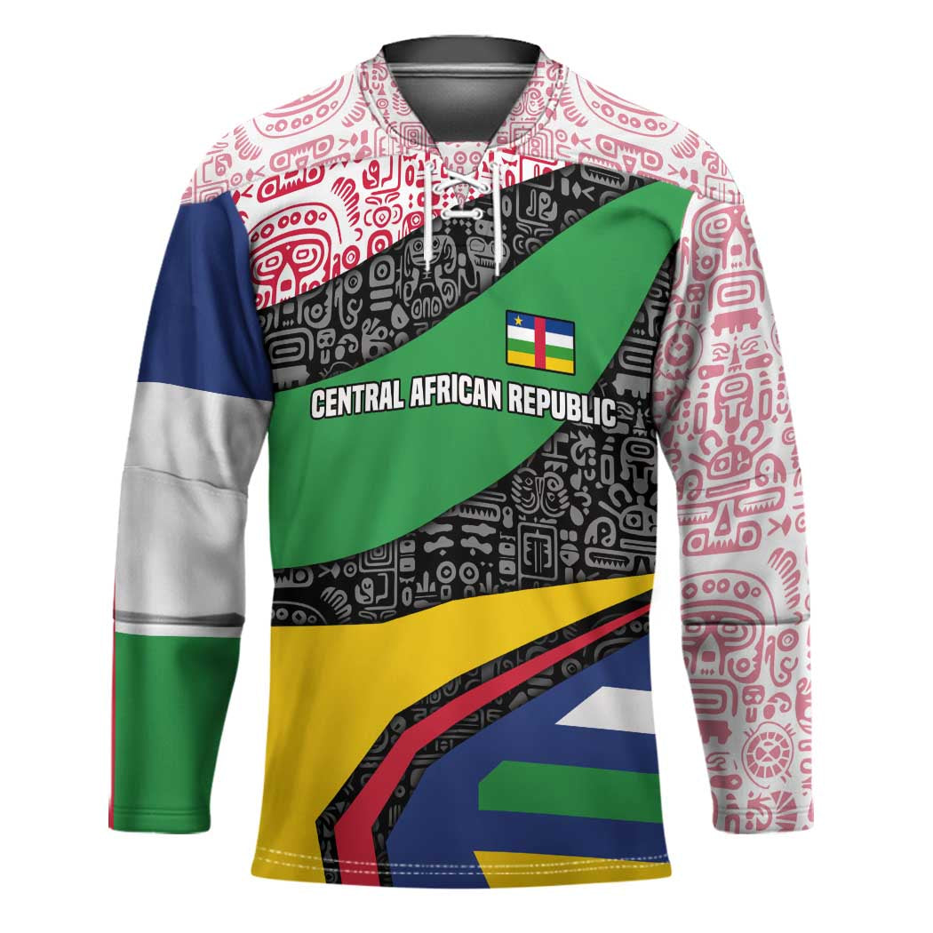 Central African Republic Hockey Jersey with Multicolor Tribal Design and National Emblem - Wonder Print Shop