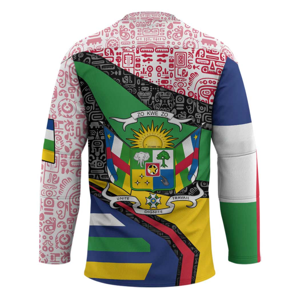 Central African Republic Hockey Jersey with Multicolor Tribal Design and National Emblem - Wonder Print Shop