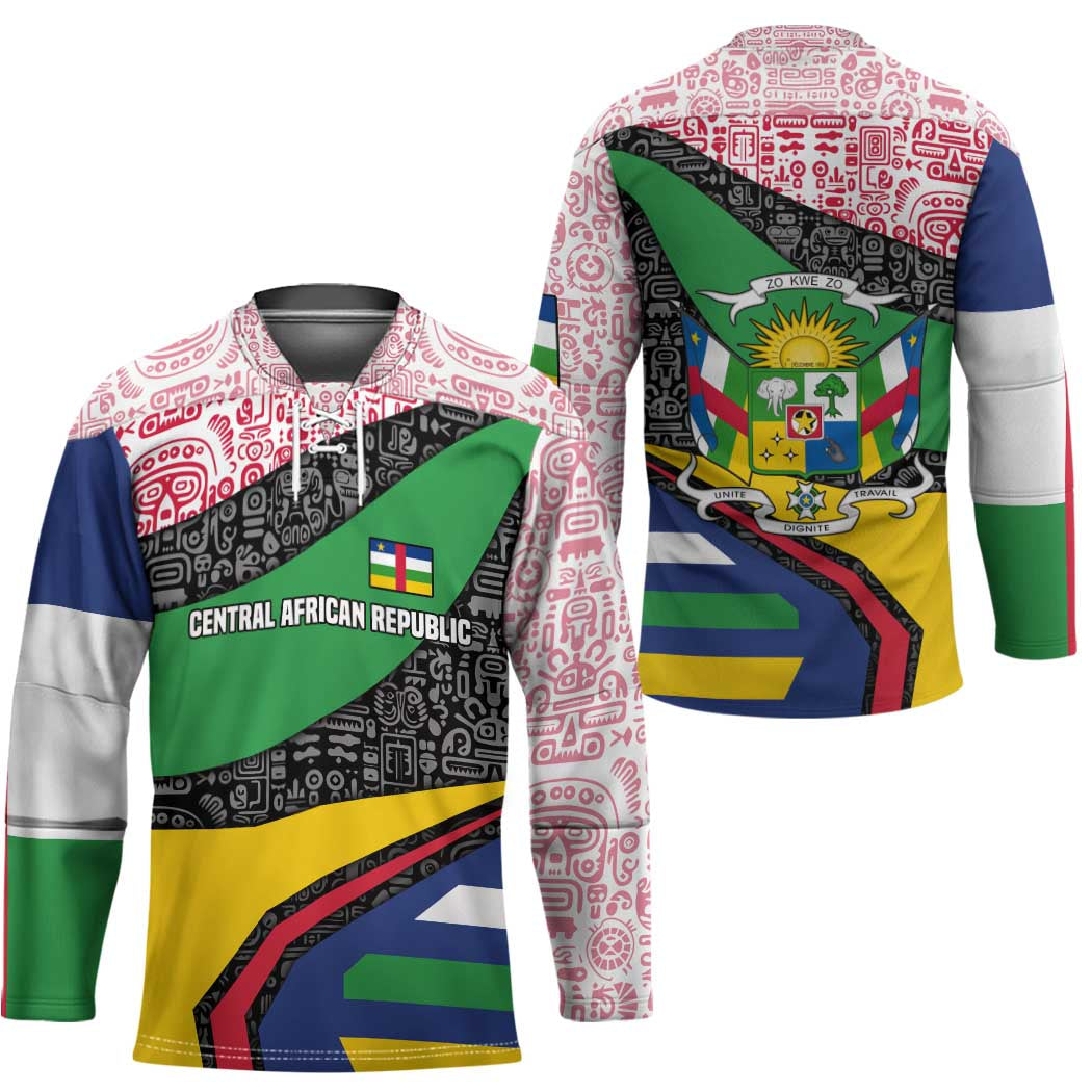 Central African Republic Hockey Jersey with Multicolor Tribal Design and National Emblem - Wonder Print Shop