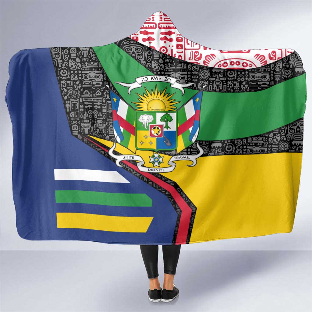 Central African Republic Hooded Blanket with Multicolor Tribal Design and National Emblem - Wonder Print Shop