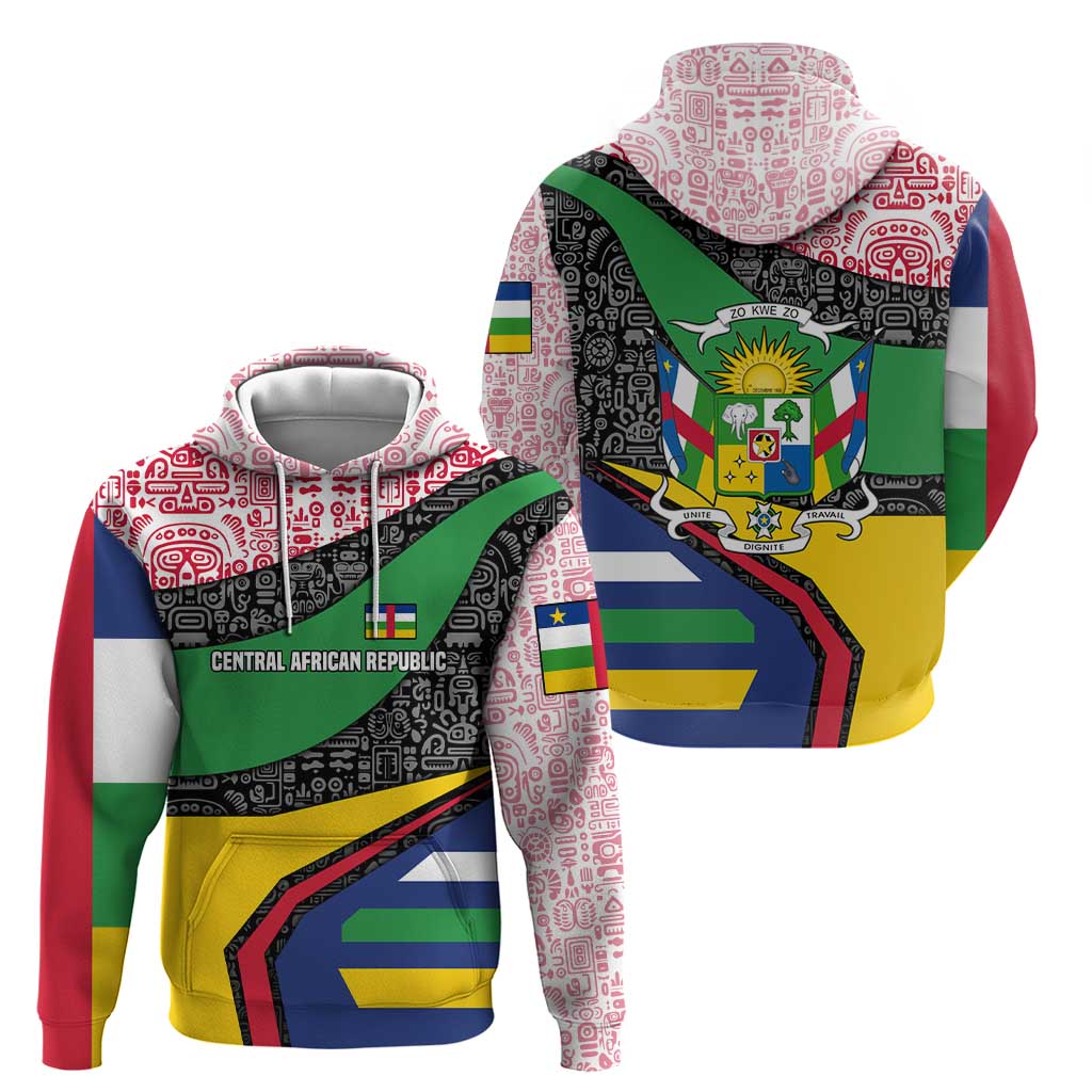 Central African Republic Hoodie with Multicolor Tribal Design and National Emblem - Wonder Print Shop