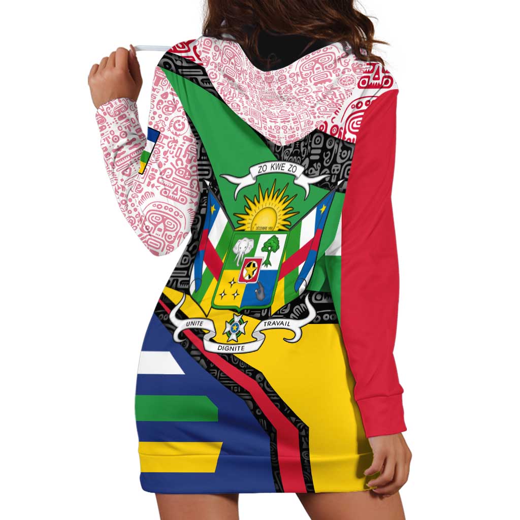 Central African Republic Hoodie Dress with Multicolor Tribal Design and National Emblem - Wonder Print Shop