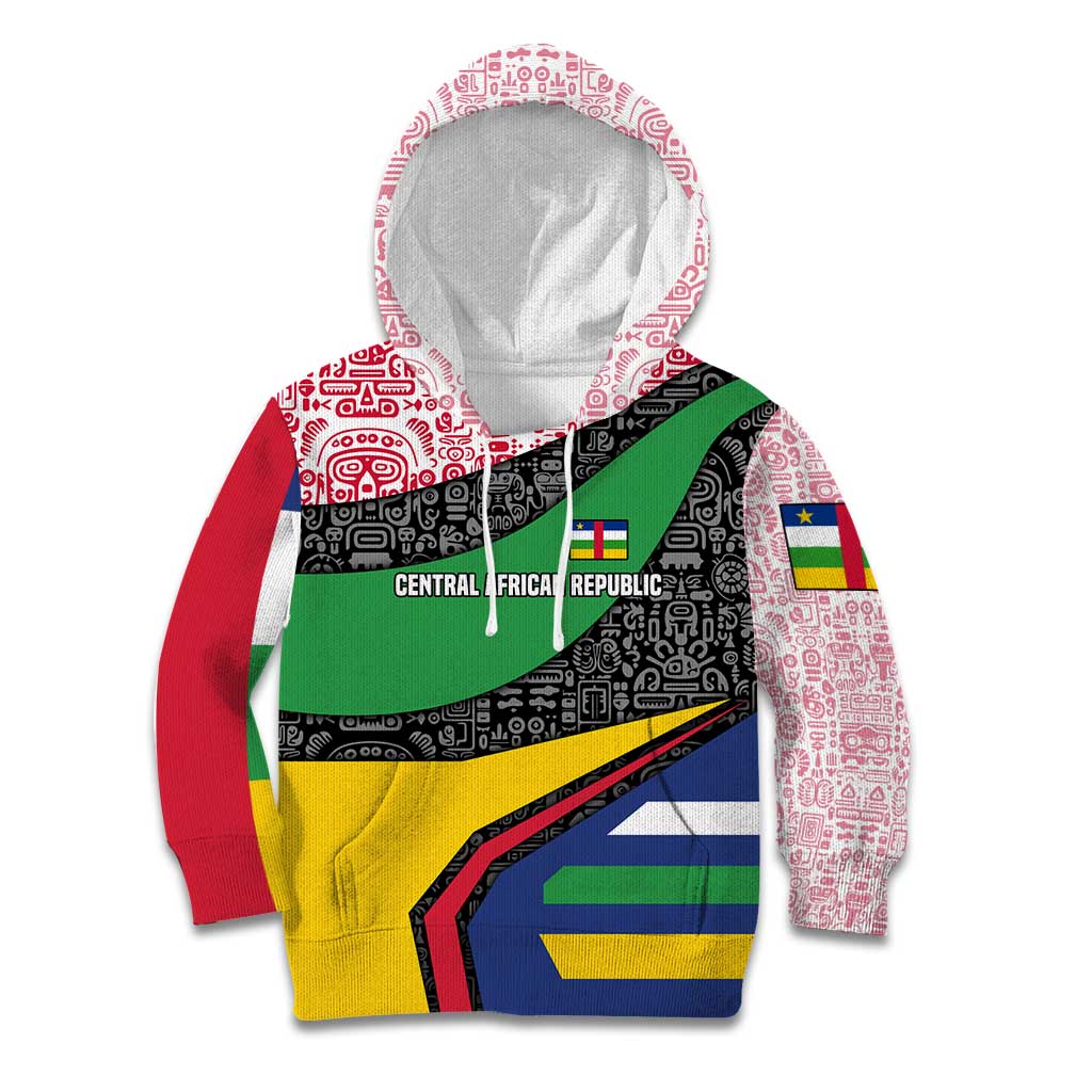 Central African Republic Kid Hoodie with Multicolor Tribal Design and National Emblem - Wonder Print Shop