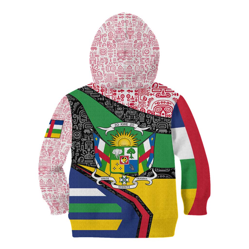 Central African Republic Kid Hoodie with Multicolor Tribal Design and National Emblem - Wonder Print Shop