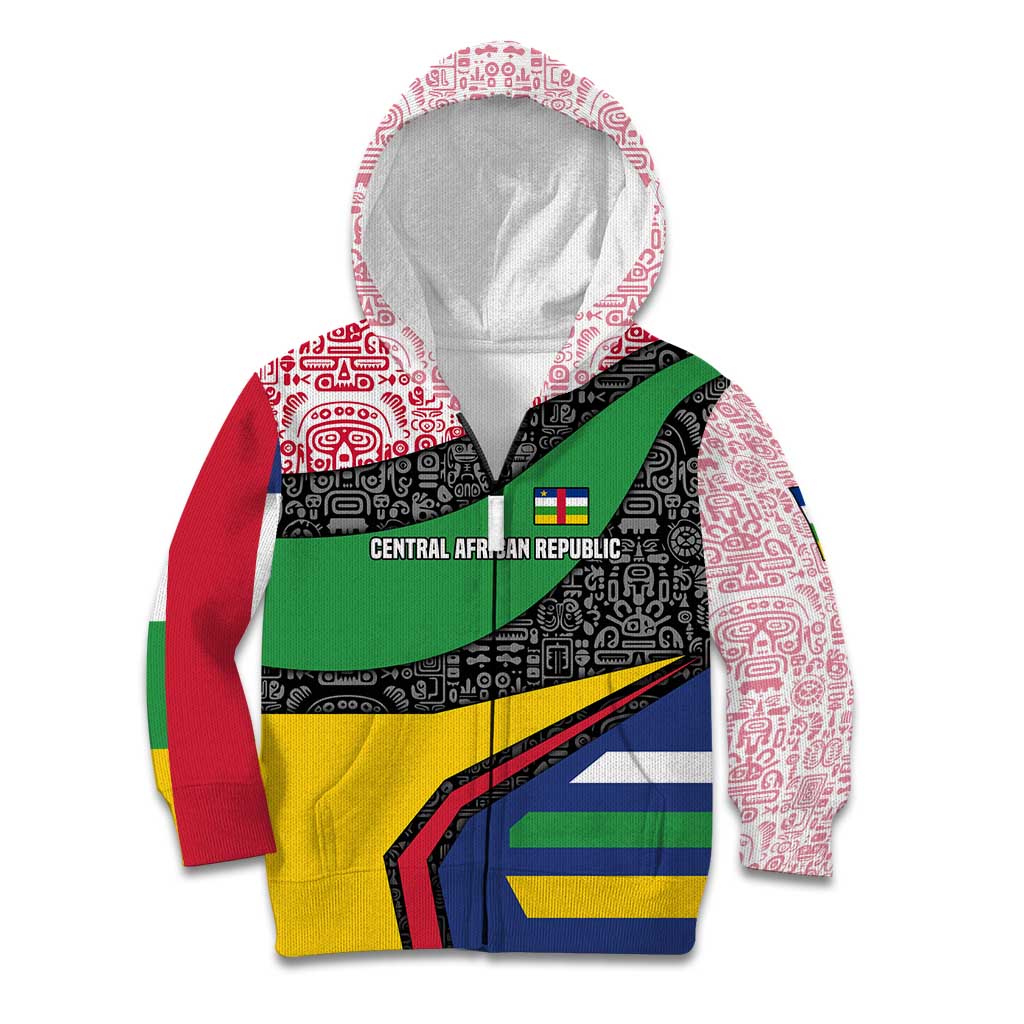 Central African Republic Kid Hoodie with Multicolor Tribal Design and National Emblem - Wonder Print Shop