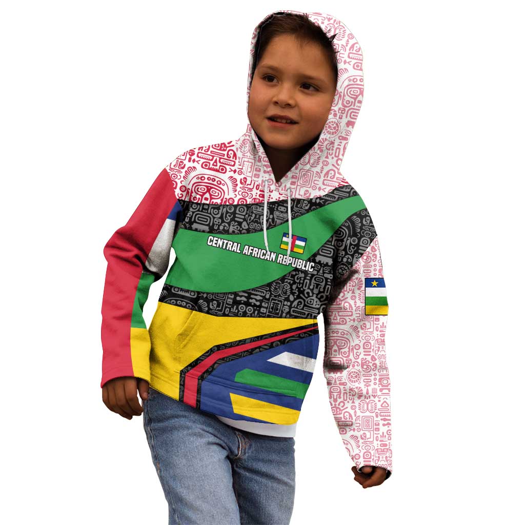 Central African Republic Kid Hoodie with Multicolor Tribal Design and National Emblem - Wonder Print Shop
