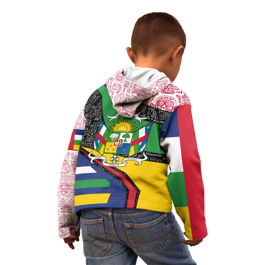 Central African Republic Kid Hoodie with Multicolor Tribal Design and National Emblem - Wonder Print Shop