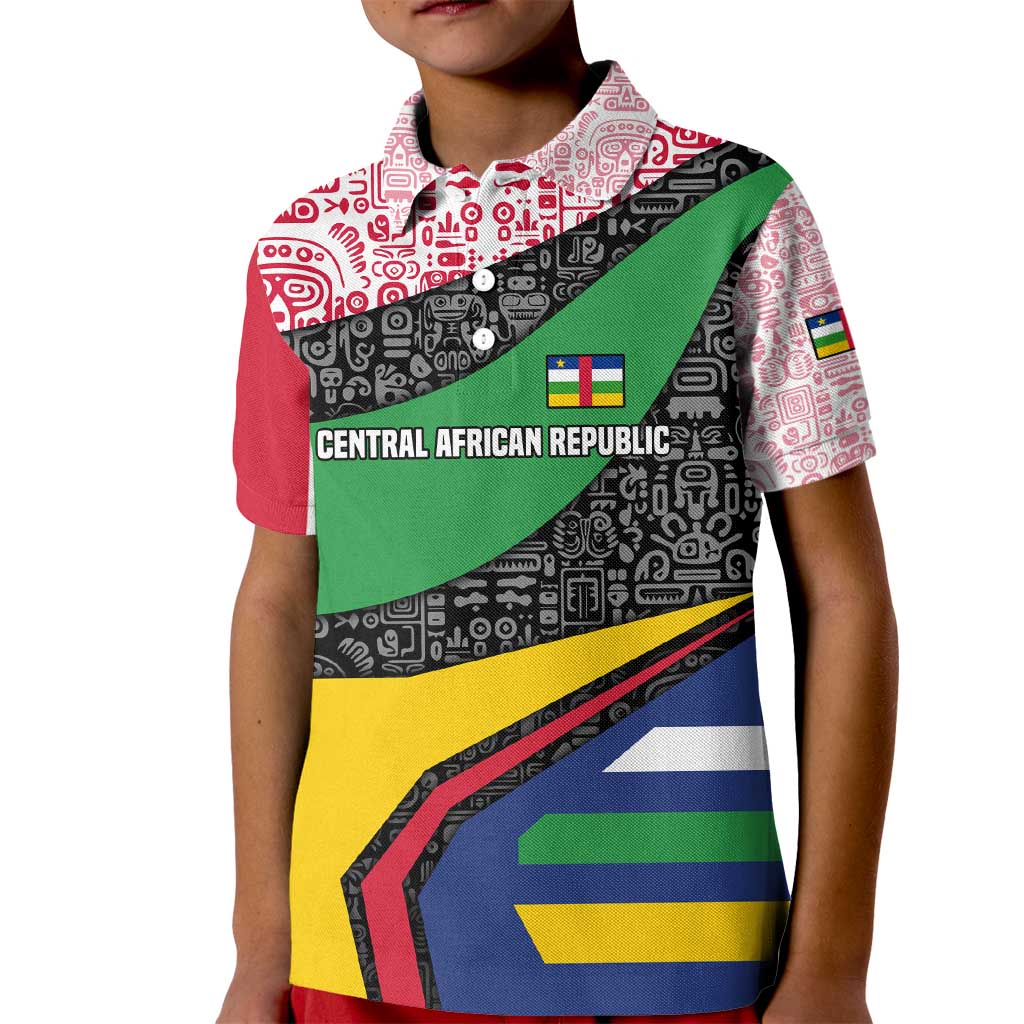 Central African Republic Kid Polo Shirt with Multicolor Tribal Design and National Emblem - Wonder Print Shop