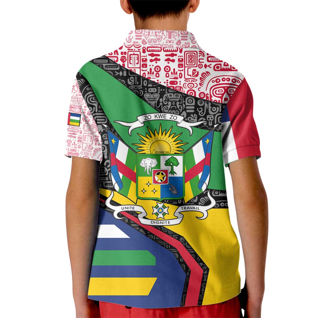Central African Republic Kid Polo Shirt with Multicolor Tribal Design and National Emblem - Wonder Print Shop