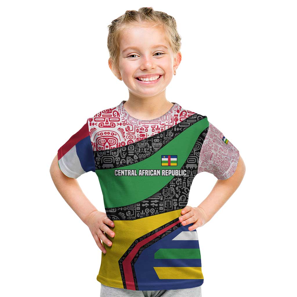 Central African Republic Kid T Shirt with Multicolor Tribal Design and National Emblem - Wonder Print Shop