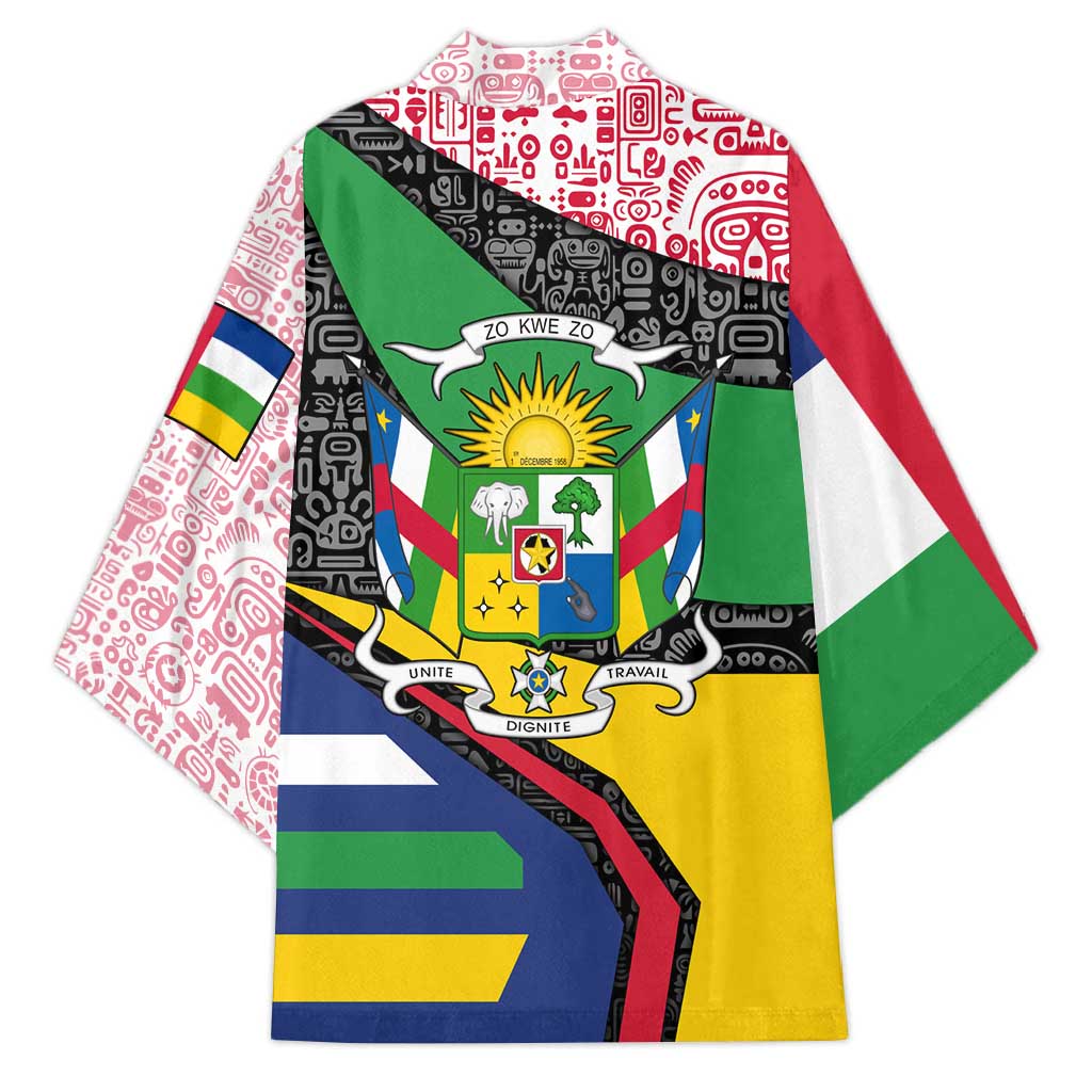 Central African Republic Kimono with Multicolor Tribal Design and National Emblem - Wonder Print Shop