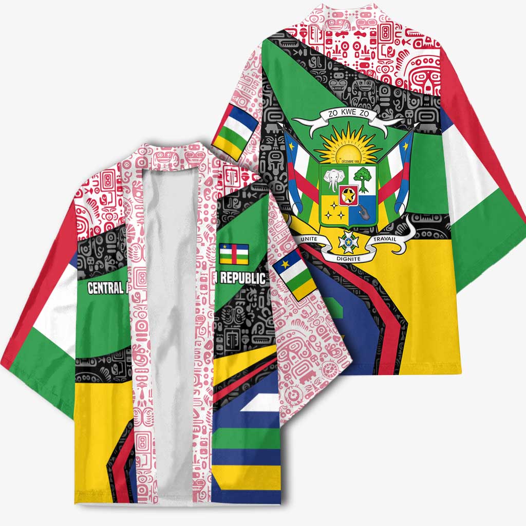 Central African Republic Kimono with Multicolor Tribal Design and National Emblem - Wonder Print Shop
