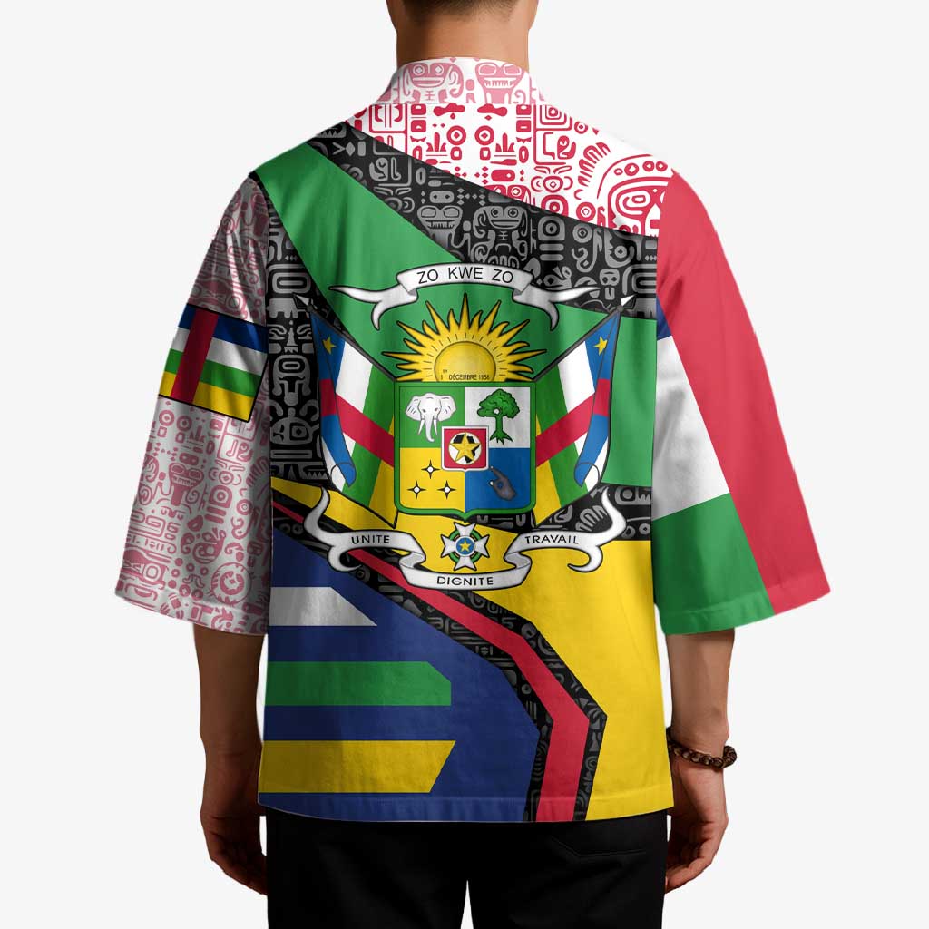 Central African Republic Kimono with Multicolor Tribal Design and National Emblem - Wonder Print Shop