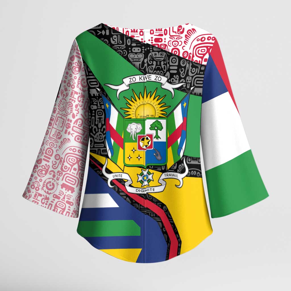 Central African Republic Kimono Sleeve Blouse with Multicolor Tribal Design and National Emblem - Wonder Print Shop