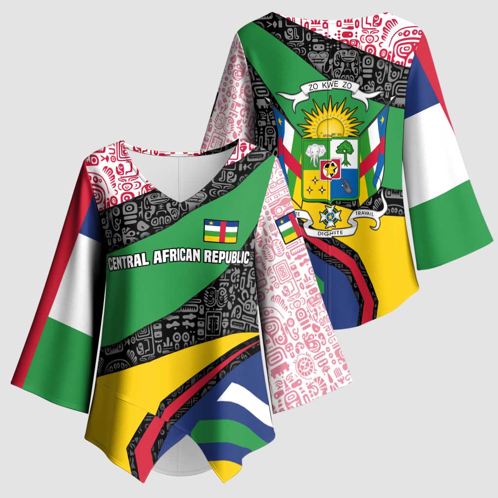 Central African Republic Kimono Sleeve Blouse with Multicolor Tribal Design and National Emblem - Wonder Print Shop