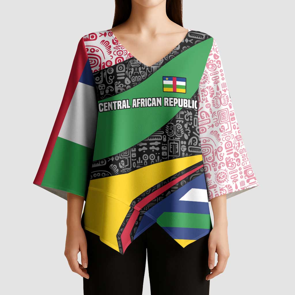 Central African Republic Kimono Sleeve Blouse with Multicolor Tribal Design and National Emblem - Wonder Print Shop