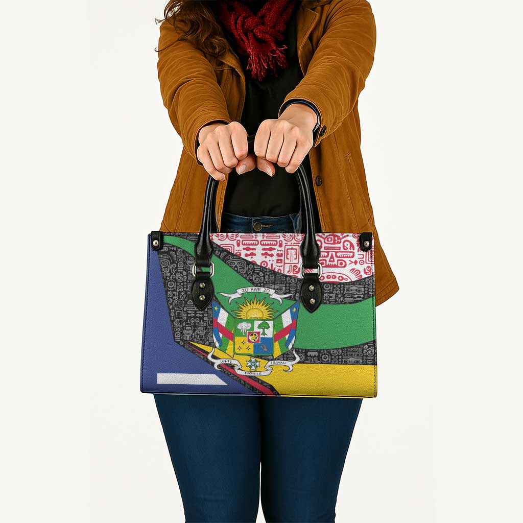 Central African Republic Leather Bag with Multicolor Tribal Design and National Emblem - Wonder Print Shop