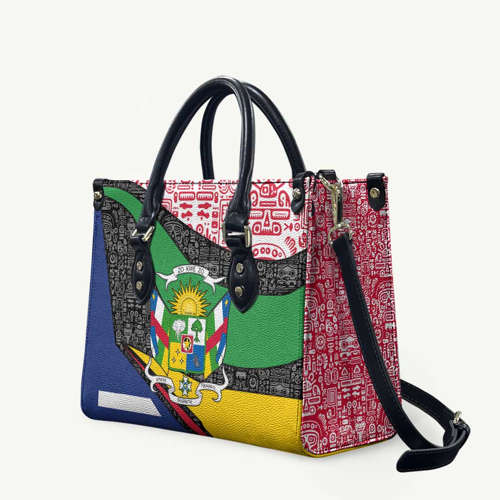 Central African Republic Leather Bag with Multicolor Tribal Design and National Emblem - Wonder Print Shop