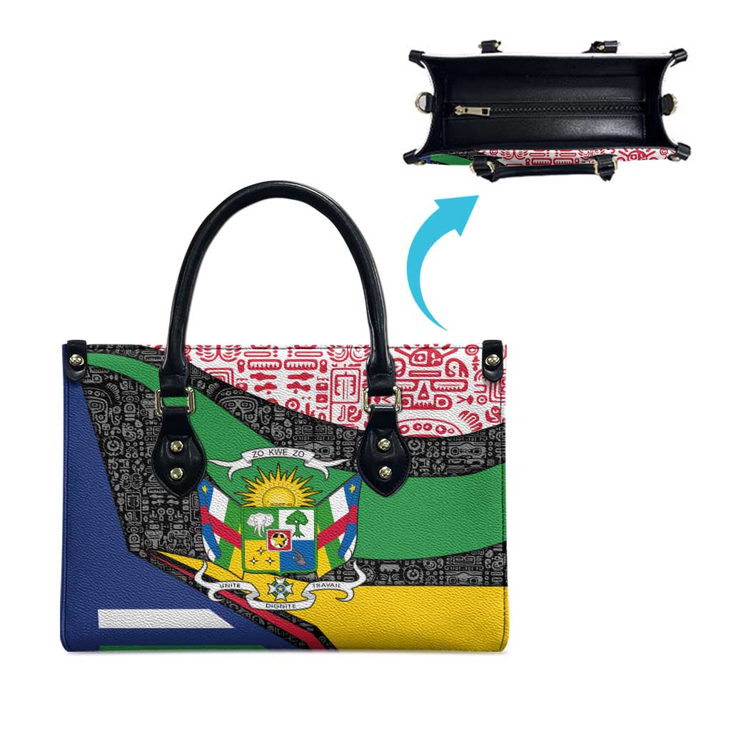Central African Republic Leather Bag with Multicolor Tribal Design and National Emblem - Wonder Print Shop