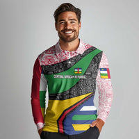 Central African Republic Long Sleeve Polo Shirt with Multicolor Tribal Design and National Emblem - Wonder Print Shop