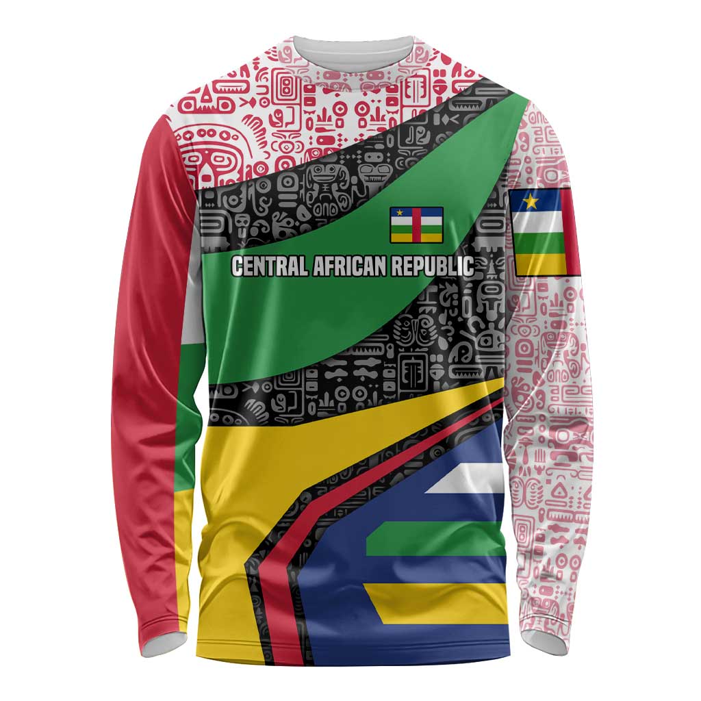 Central African Republic Long Sleeve Shirt with Multicolor Tribal Design and National Emblem - Wonder Print Shop