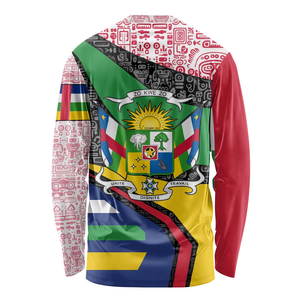 Central African Republic Long Sleeve Shirt with Multicolor Tribal Design and National Emblem - Wonder Print Shop