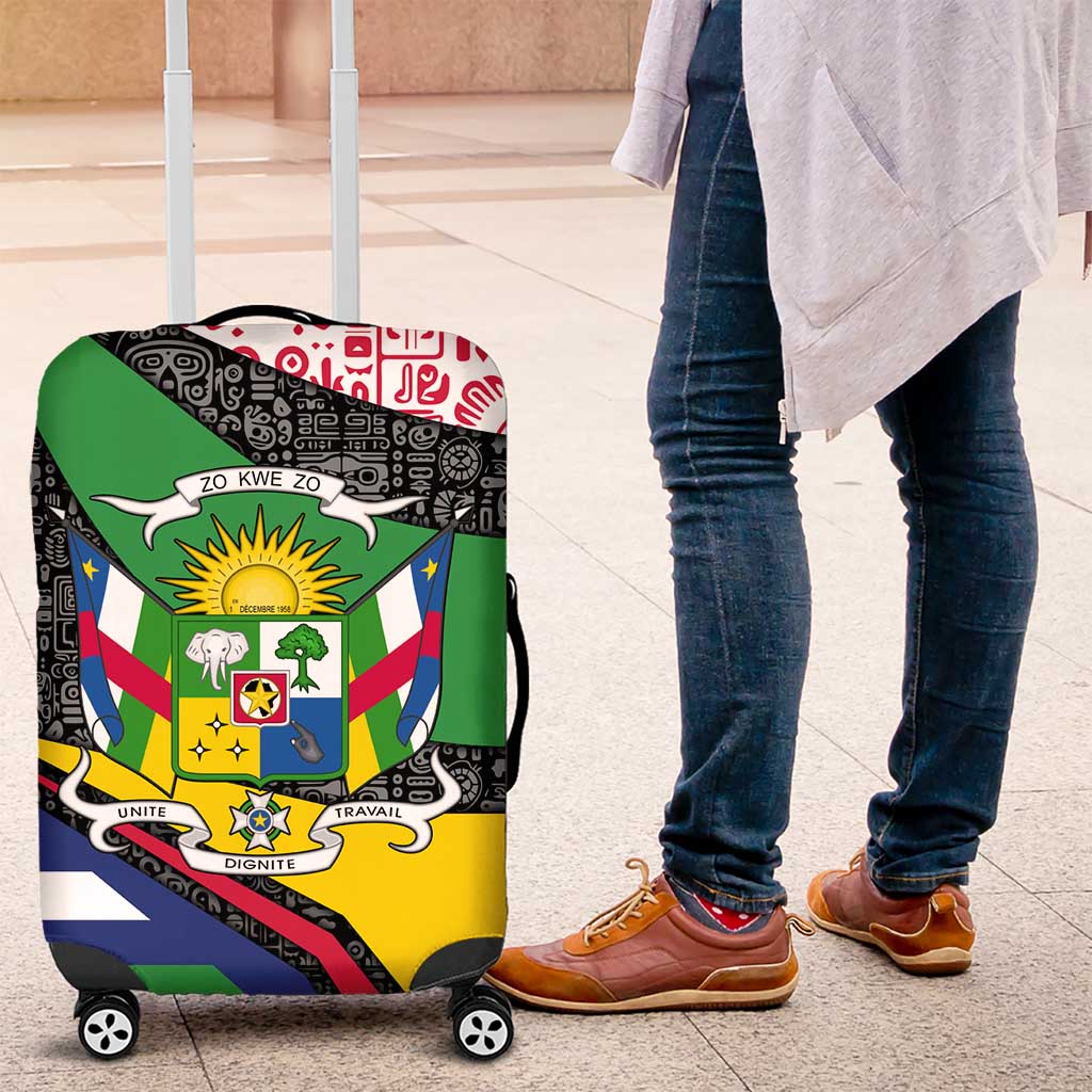 Central African Republic Luggage Cover with Multicolor Tribal Design and National Emblem - Wonder Print Shop