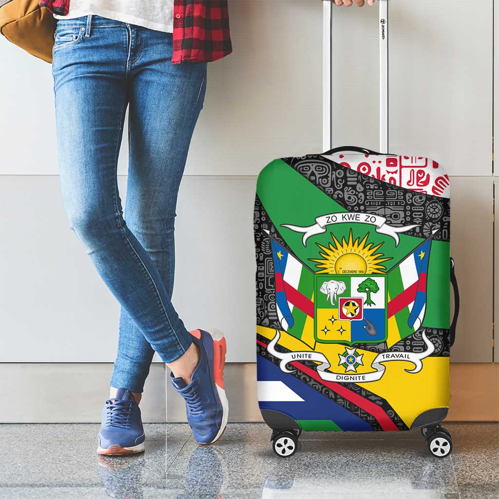 Central African Republic Luggage Cover with Multicolor Tribal Design and National Emblem - Wonder Print Shop
